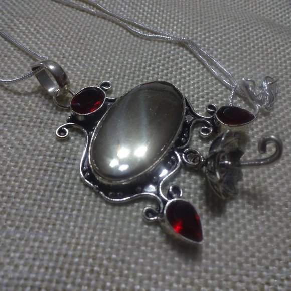 Unique "APACHE PYRITE & RUBY" UMBRELLA Handmade Sterling Pendant/Chain #48B - Picture 3 of 3